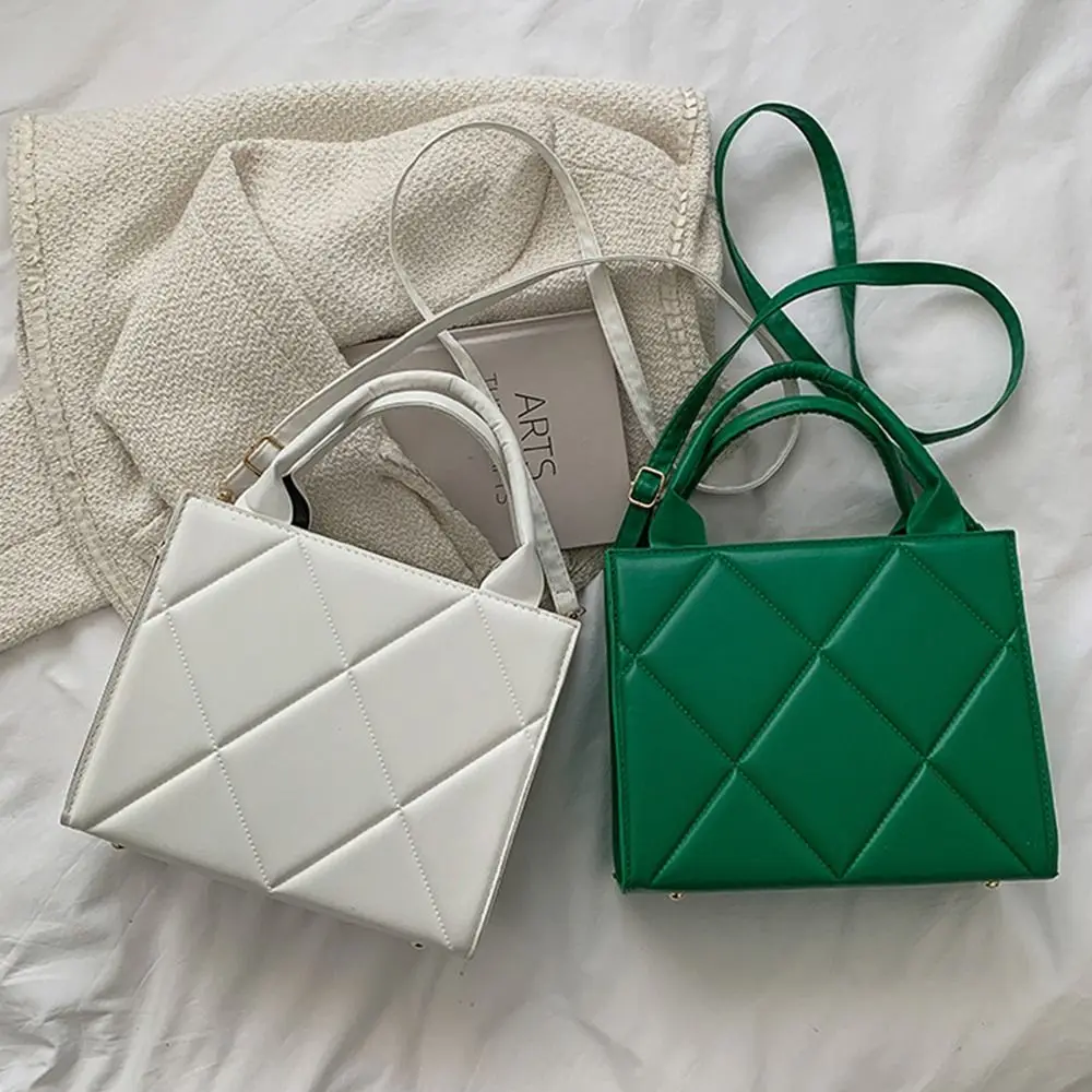 

Portable PU Leather Shoulder Bag Solid Color Plaid Crossbody Bags Messenger Bags Women Ladies