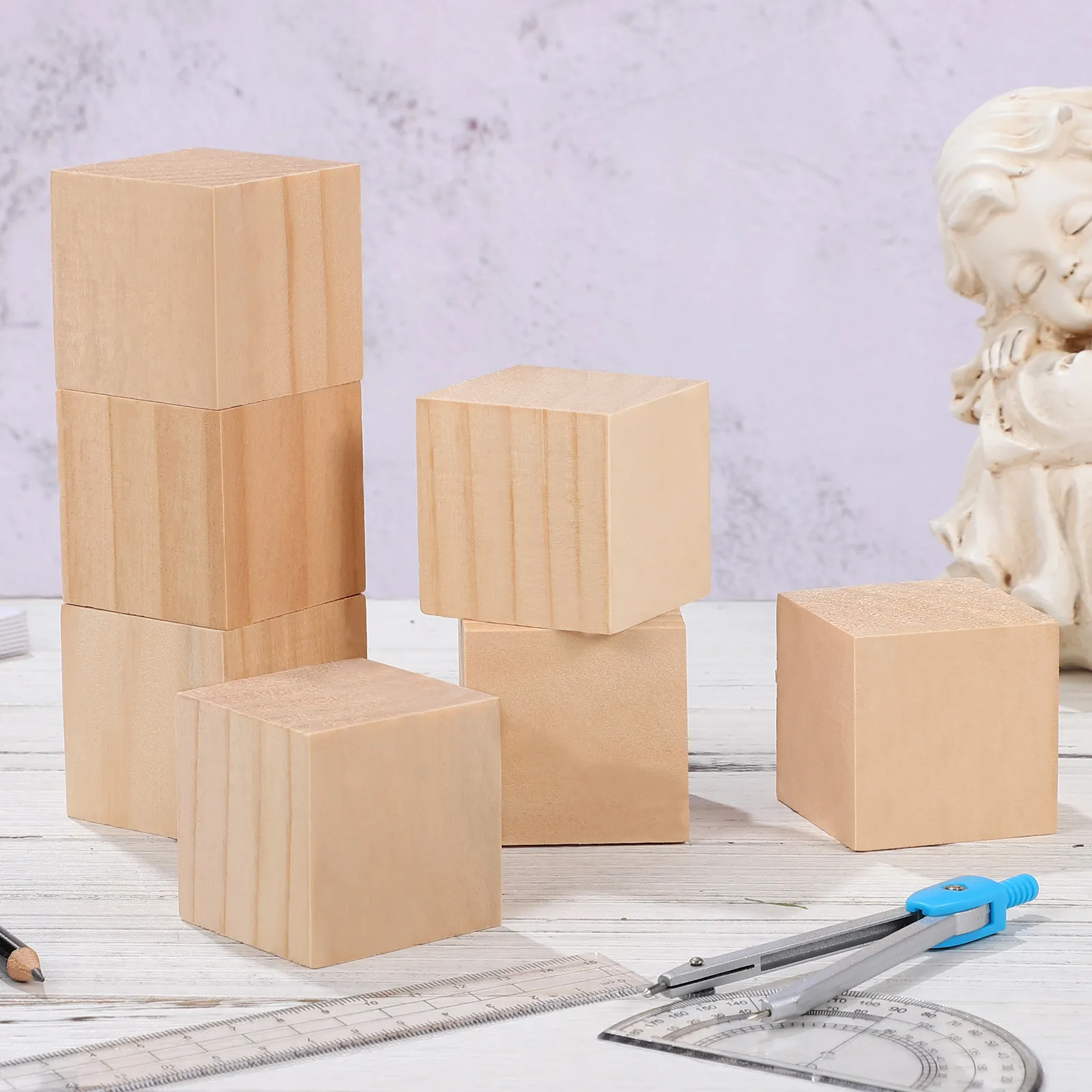 10Pcs Natural Pine Wood Blocks Unfinished Smooth Surface DIY Craft Cubes for Kids Sensory Play Puzzle Making Painting Stacking