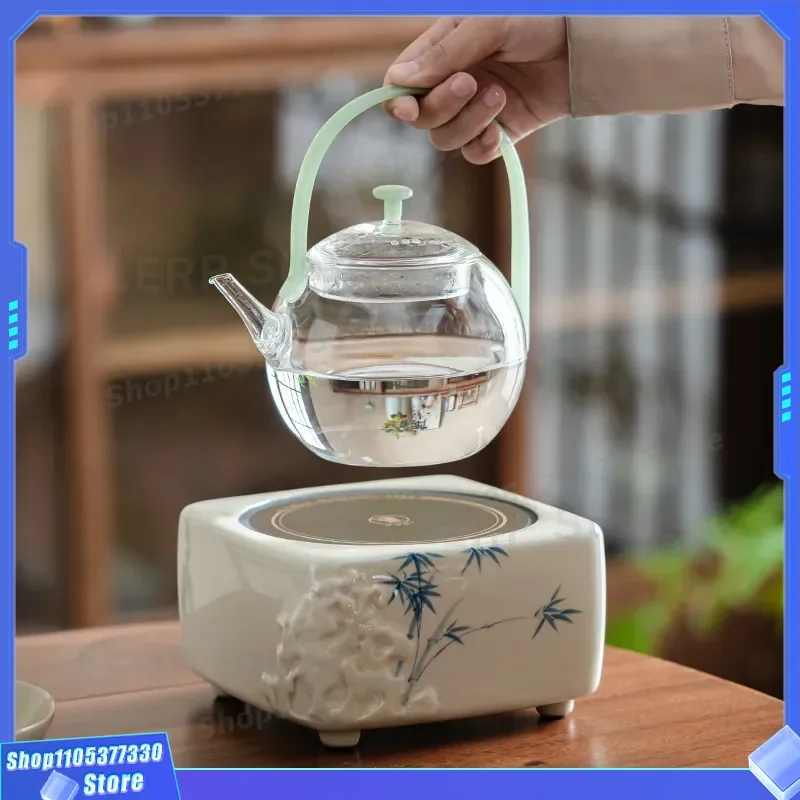 Hand Painted Green Bamboo Underglaze Ceramic Teapot Set Glass Brewing Kettle For Electric Stove Small Tea Pot With