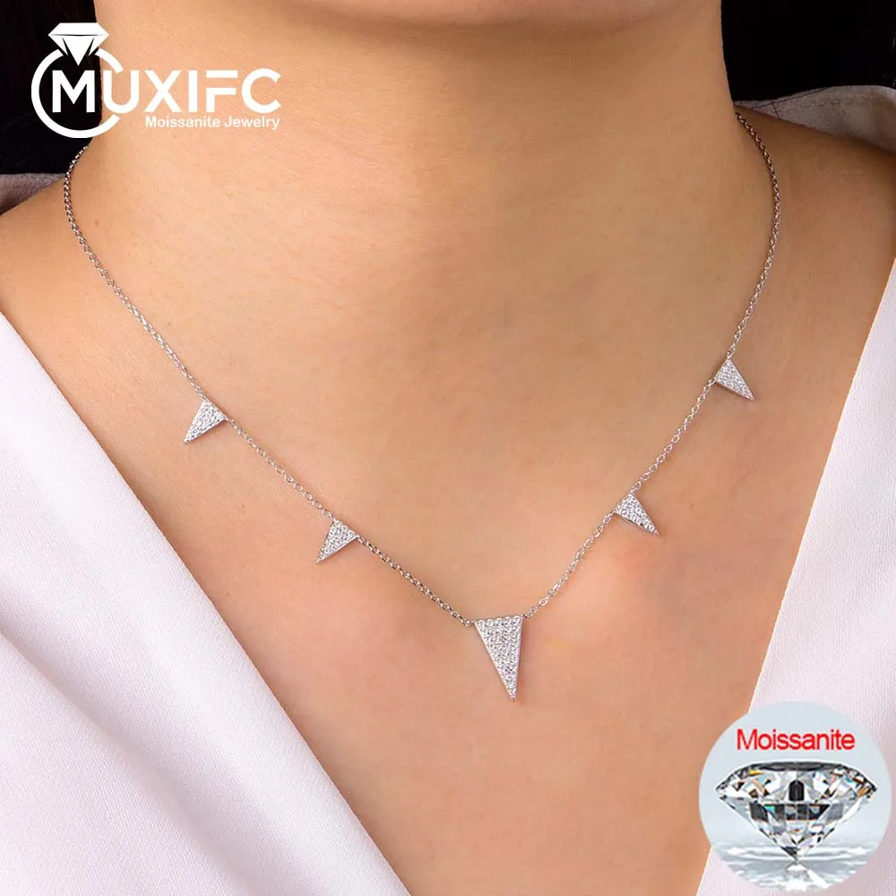 

MUXIFC полное муассанитовое ожерелье для женщин, модная треугольная цепочка на ключицу, стерлинговое серебро S925, свадебная цепочка на шею, Jwewlry