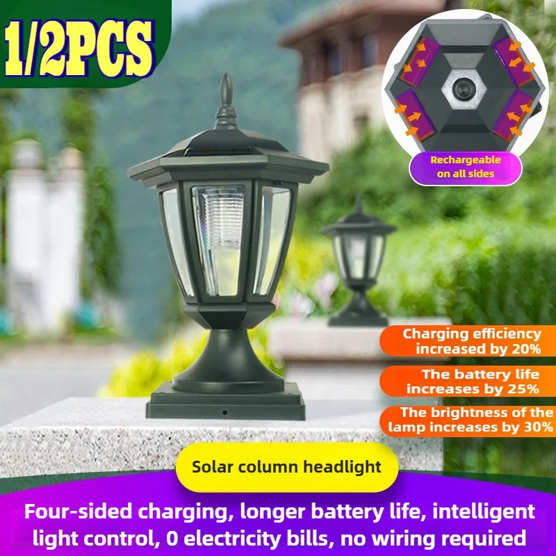 

1/2Pcs Outdoor Bright Solar Column Lamps Waterproof Garden Light IP65 Solar Powered Decorative Fence Wall Lighting for Courtyard