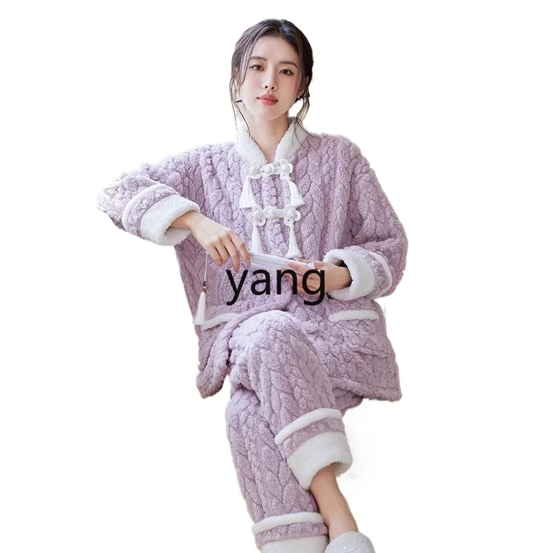

LMM new Chinese pajamas women's autumn and winter pajamas fleece thickened loungewear set