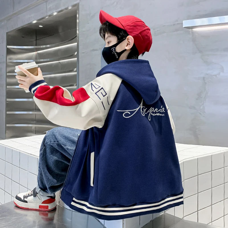 

Boys' Spring Hooded Jacket New Outdoor Sports Coat 5-15 Year Old Children's Clothing Loose Autumn Boys Coat RM34