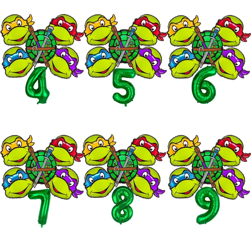 Ninja Turtles Boys Girls Ballons Set Birthday Party Number Balloons Decoration Baby Shower Ornaments Cartoon Anime Kids Gifts