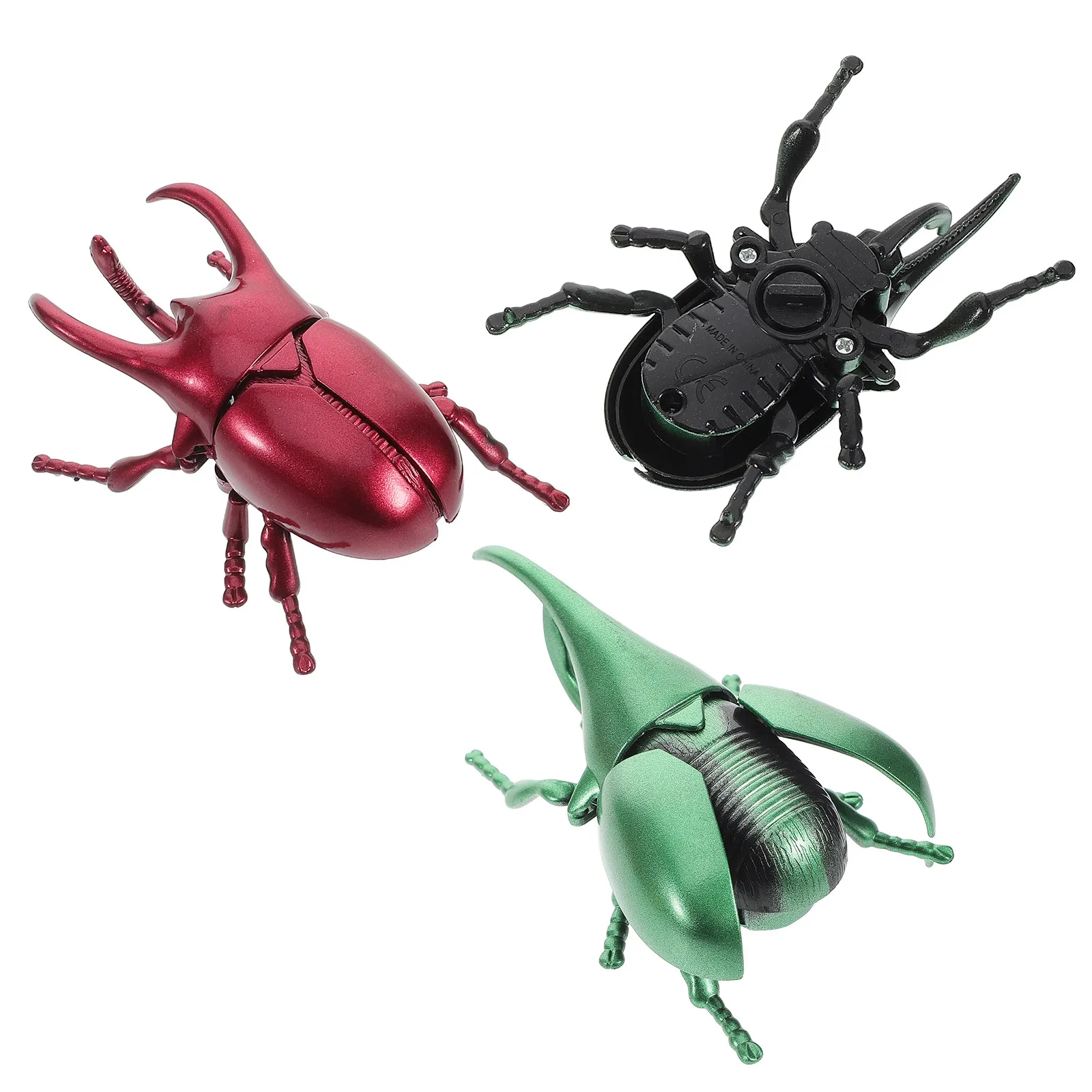 3Pcs Realistic Colorful Windup Beetle Insect Set for Scary Halloween April Fools Plastic Bugs Prank Decorations