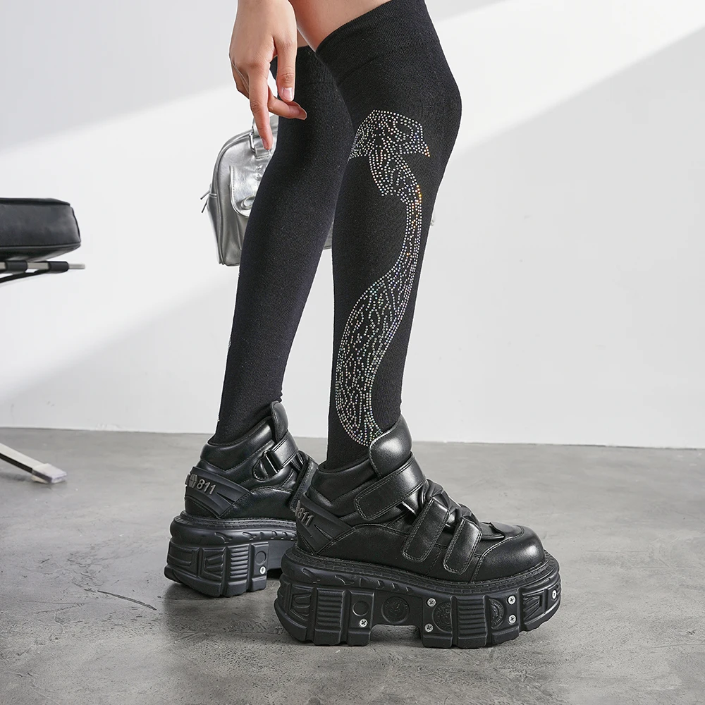 2026 New Punk Style Women Shoes Lace-up Heel Height 6CM Platform Shoes Woman Metal Decor Woman Sneakers Gothic Ankle Rock Boots