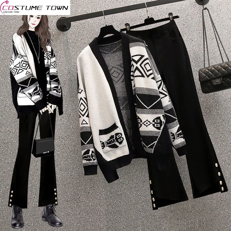 

Autumn and Winter Set Women's Korean Edition New Knitted Cardigan Sweater Jacket Age Reducing Casual Pants Two-piece Set