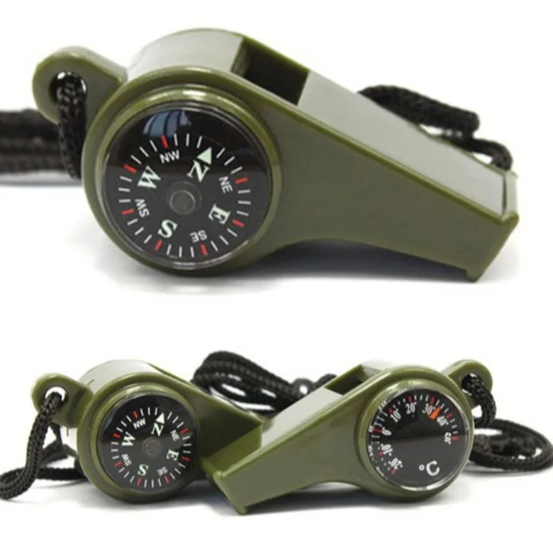 Three-in-One Compass Life-saving Whistle Thermometer Outdoor Multi-functional Survival Whistle Portable High-frequency Whistle
