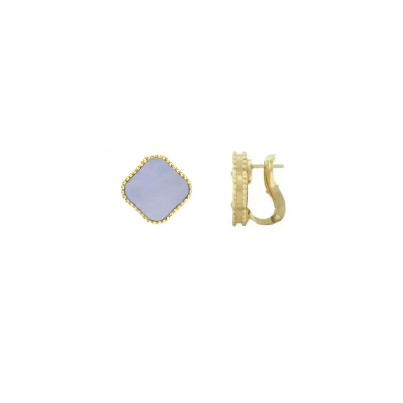 Hot-Selling 925 Silver High-Quality Clover Gold Plating Earrings Fashion Flower Shell Enamel Earrings Man And Women Jewelry Gift