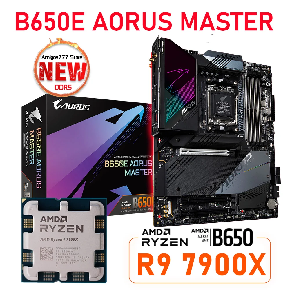 

Ryzen 9 7900X CPU + AM5 Gigabyte B650E AORUS MASTER Mainboard ATX B650E Motherboard DDR5 support for Ryzen 7000 Series cpu NEW