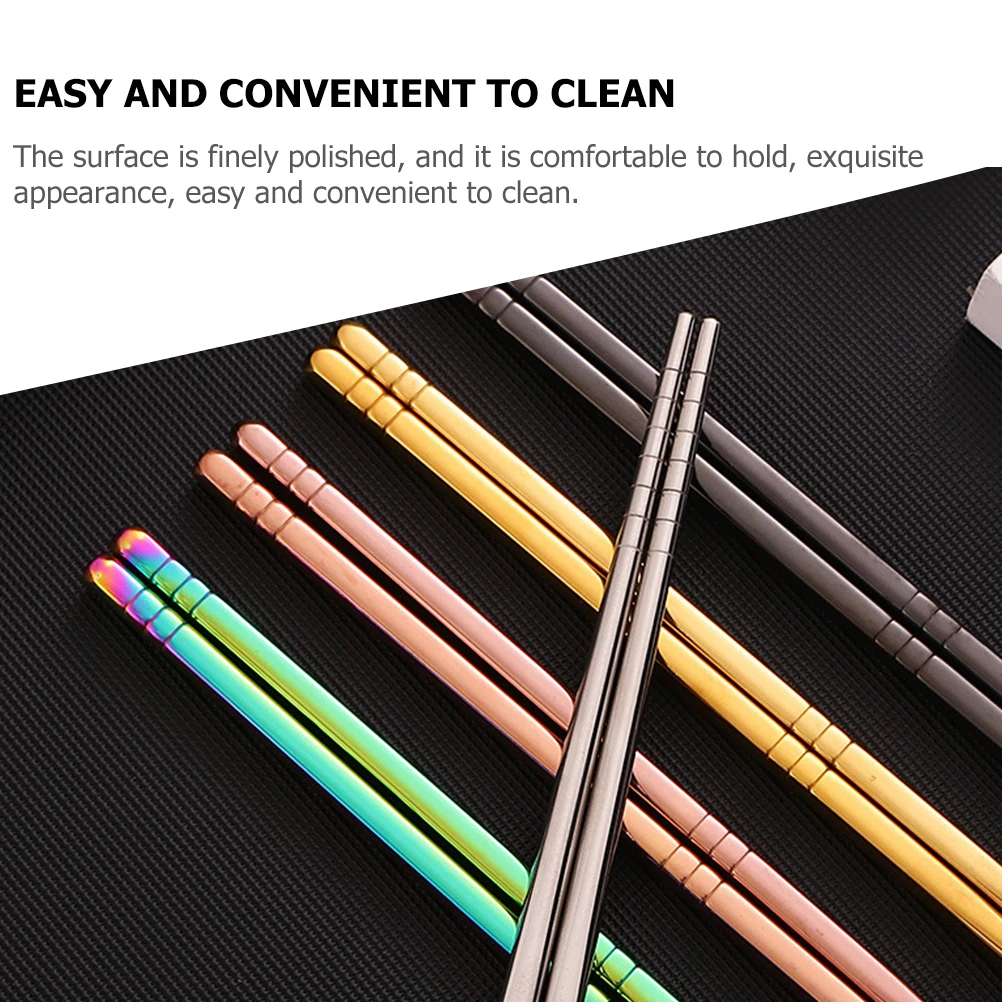 

10 Pairs Stainless Steel Chopsticks Non Slip Reusable Daily Use Supplies Ramen Dinner Accessories Small Food Grain Surface Easy