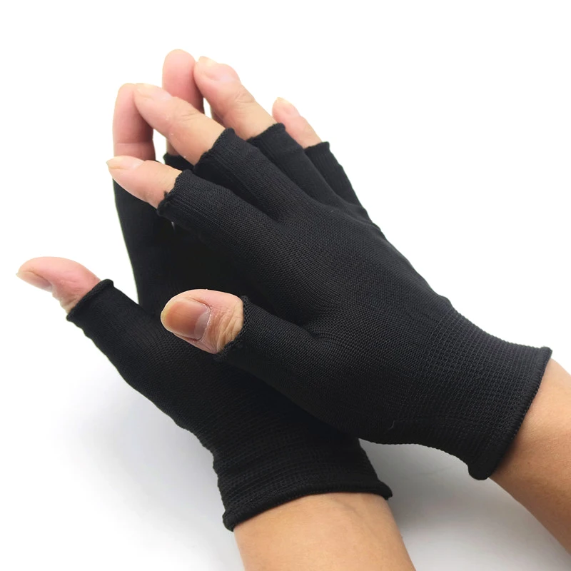 Guantes sin dedos de medio dedo negros para mujeres y hombres, guantes de algodón de muñeca de punto de lana, guantes de entrenamiento cálidos de