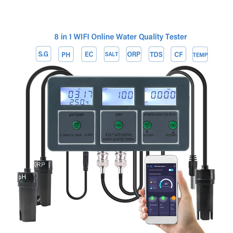 

Rechargeable Water Quality Tester Tool S.G PH EC Salt ORP TDS Temp Multi Parameter Test for Aquarium EU Plug