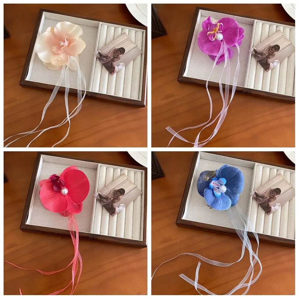 Simulation Flowers Flower Hair Claw Ribbon Cloth Butterfly Orchid Hair Clip Ponytail Clip Headdress Large Shark Clip Female