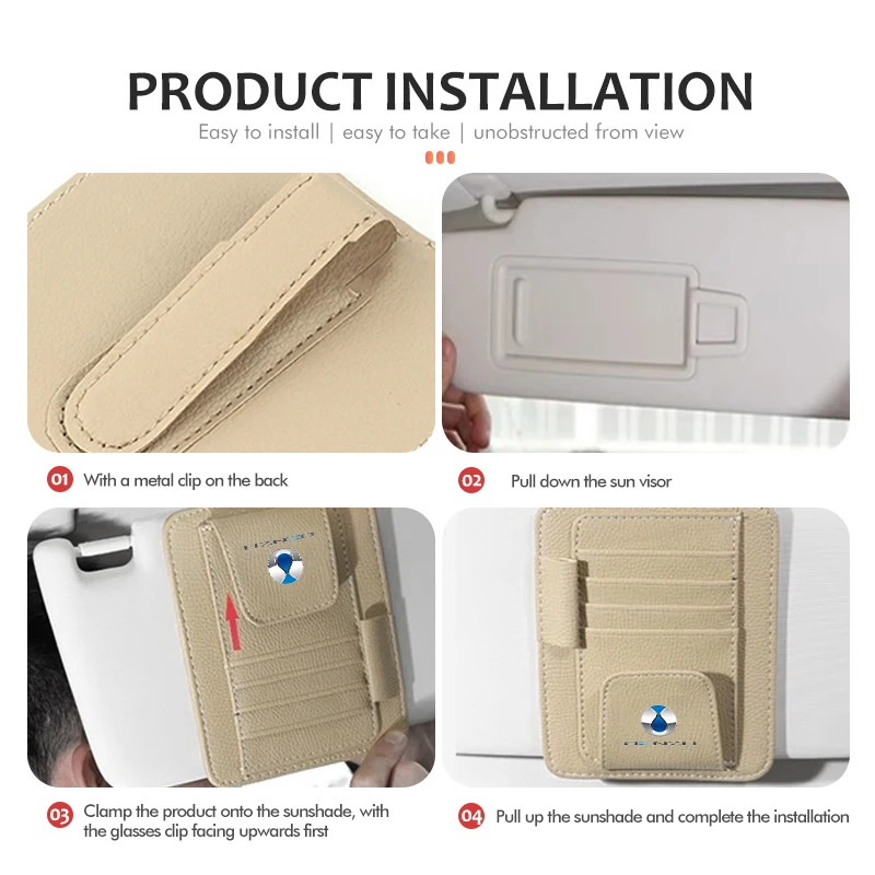 Car Sun Visor Eyeglasses Glasses Holder Clip Credit Card Package For Denza D9 N7 X N8 Dmi EV 2022 2023