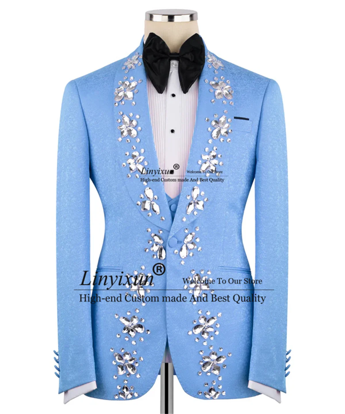 

Sparkly Rhinestone Crystal Men Suits 3 Piece Sets Groom Tuxedo Customized Party Blazers Fashion Jacquard Wedding Ropa hombre