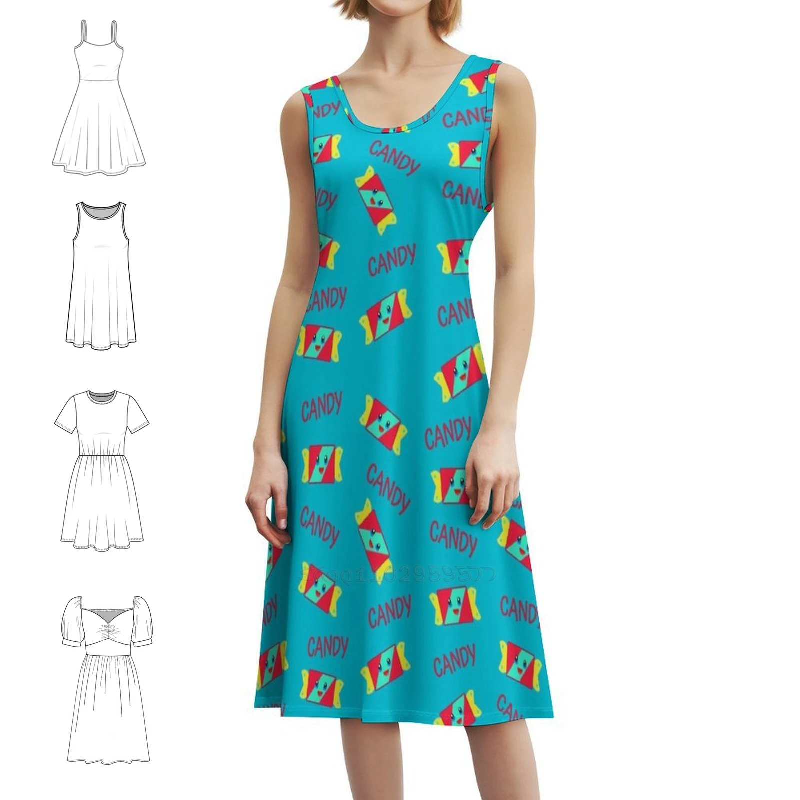 فستان Joy Kawaii كاندي بلو بخلفية بوهيمية بدون أكمام للنساء مطبوع فساتين حفلات الشاطئ كاندي كاندي هارد كاندي جوي #1