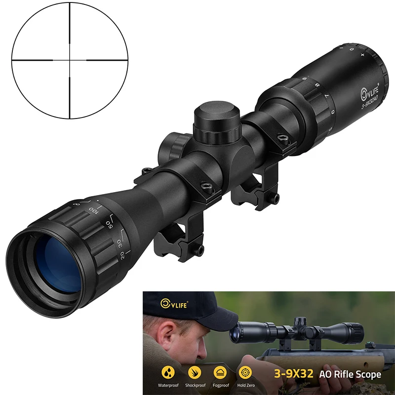 

CVLIFE 3-9x32 AO Rifle Scope Optics Riflescope Crosshair Reticle Sights Adjustable Diopter for 11mm Dovetail Mounts ‎