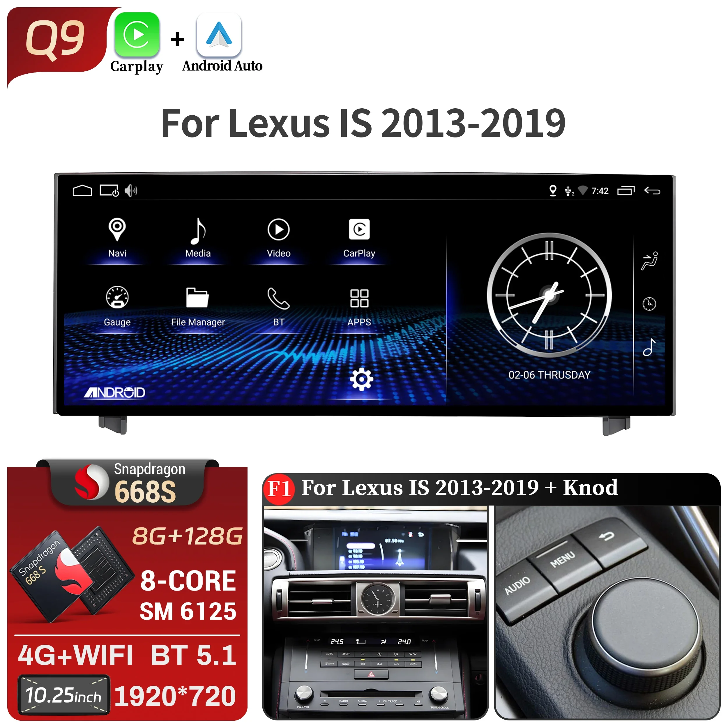 10.25"Android 14 For Lexus IS RC 200 250 300 350 200t 300h 2013-2019 Car Radio Multimedia CarPlay Snapdragon 668S Touch Screen image 3