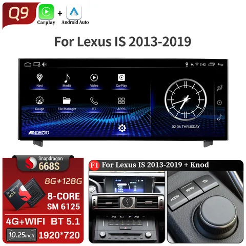 10,25 "Android 14 для Lexus IS RC 200 250 300 350 200t 300h 2013-2019 автомобильный радиоприемник мультимедийный CarPlay Snapdragon 668S сенсорный экран