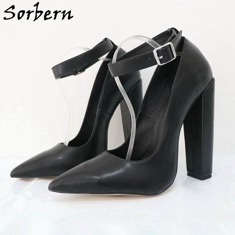 Sorbern Custom Plus Size Pointed Toe Women Pump Shoes Ankle Strap Block High Heels Unisex Style Custom Colors