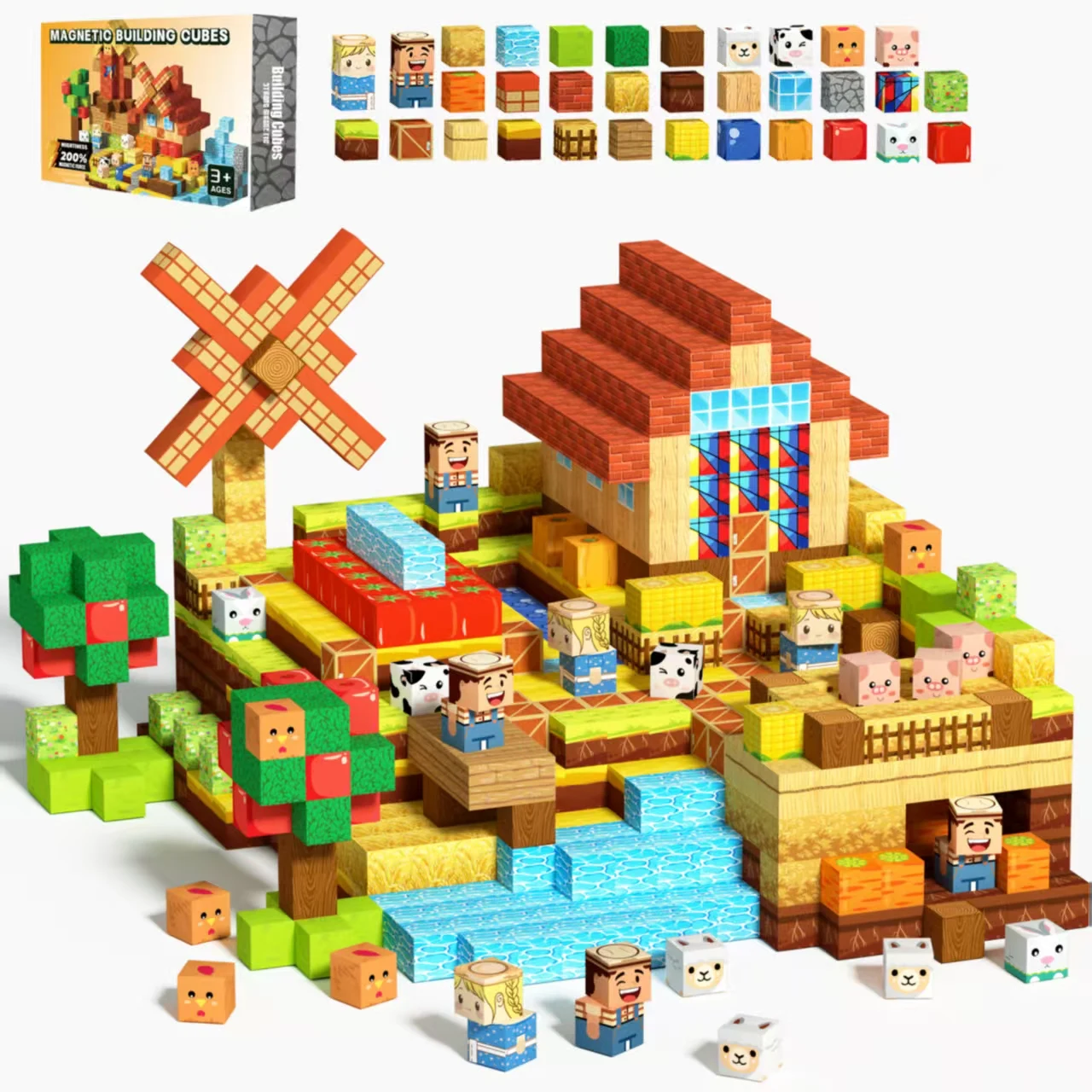 

Dream Farms Magnetic Tiles Set, 150pcs Montessori STEM Toys for Boys&Girls Ages 3–8. Building Blocks for Creative & Sensory Play