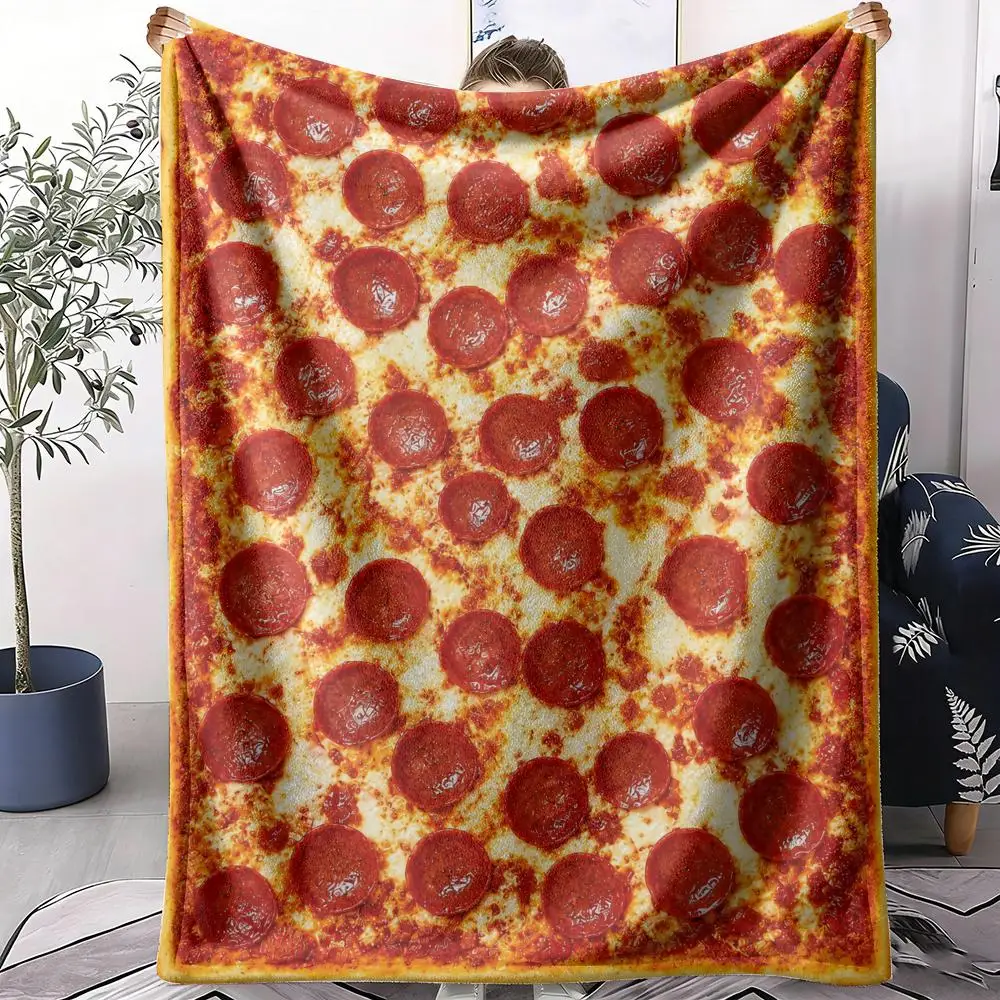 Manta de Franela Suave con Diseño de Pizza de Pepperoni, Manta Ligera y Fresca para Verano, para Sofá, Cama, Viajes