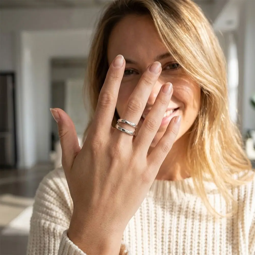 Minimalist Hollowed Adjustable Double-layer Ring Smooth Line Resizable Line Smooth Ring Metal Geometry Jewelry Woman Girls