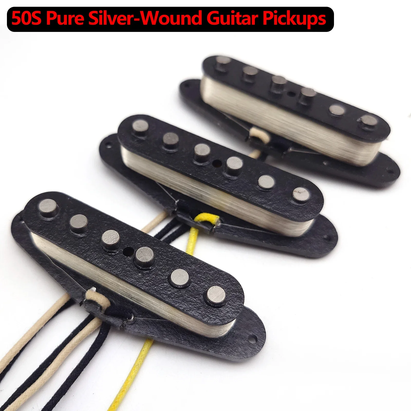 

SSS Pure Silver-Wound Electric Guitar Pickups 50S Neck Bridge Middle Pickup Set for ST Guitars Replacement Parts