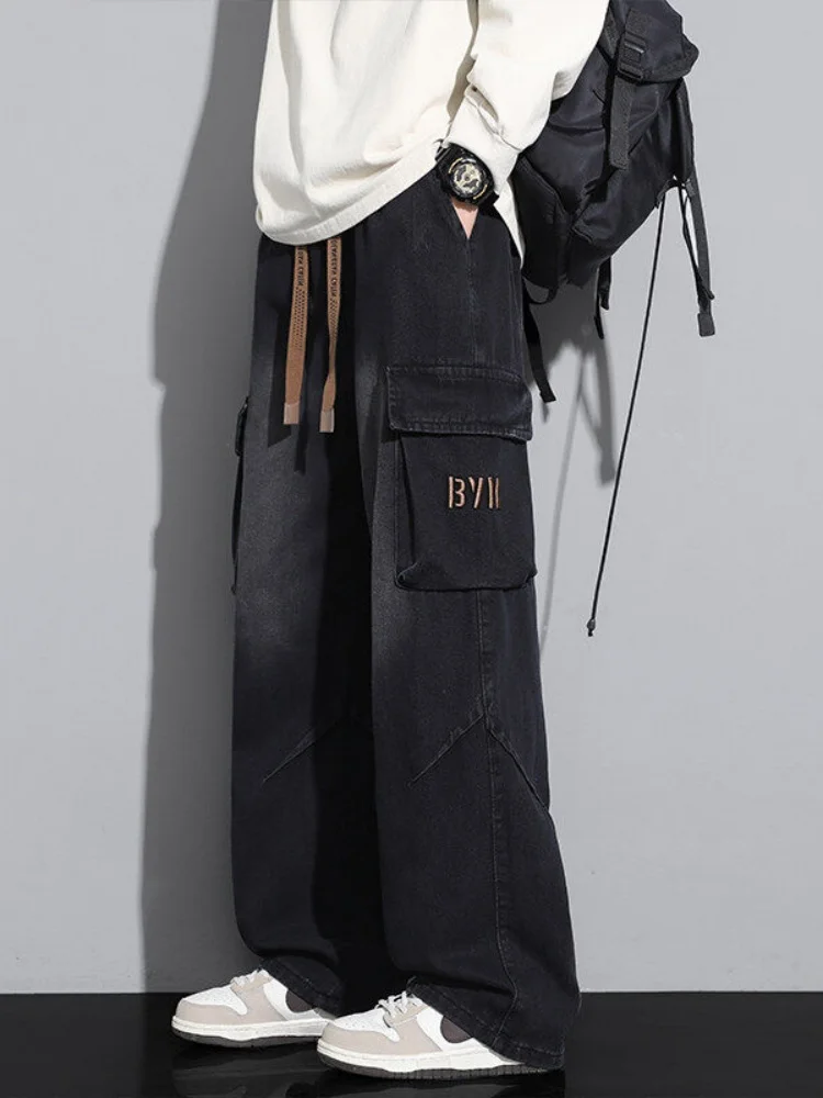 

Мужские джинсы Waed American High Street, весна-осень 2025, с плиссировкой, рабочие брюки, модные прямые брюки