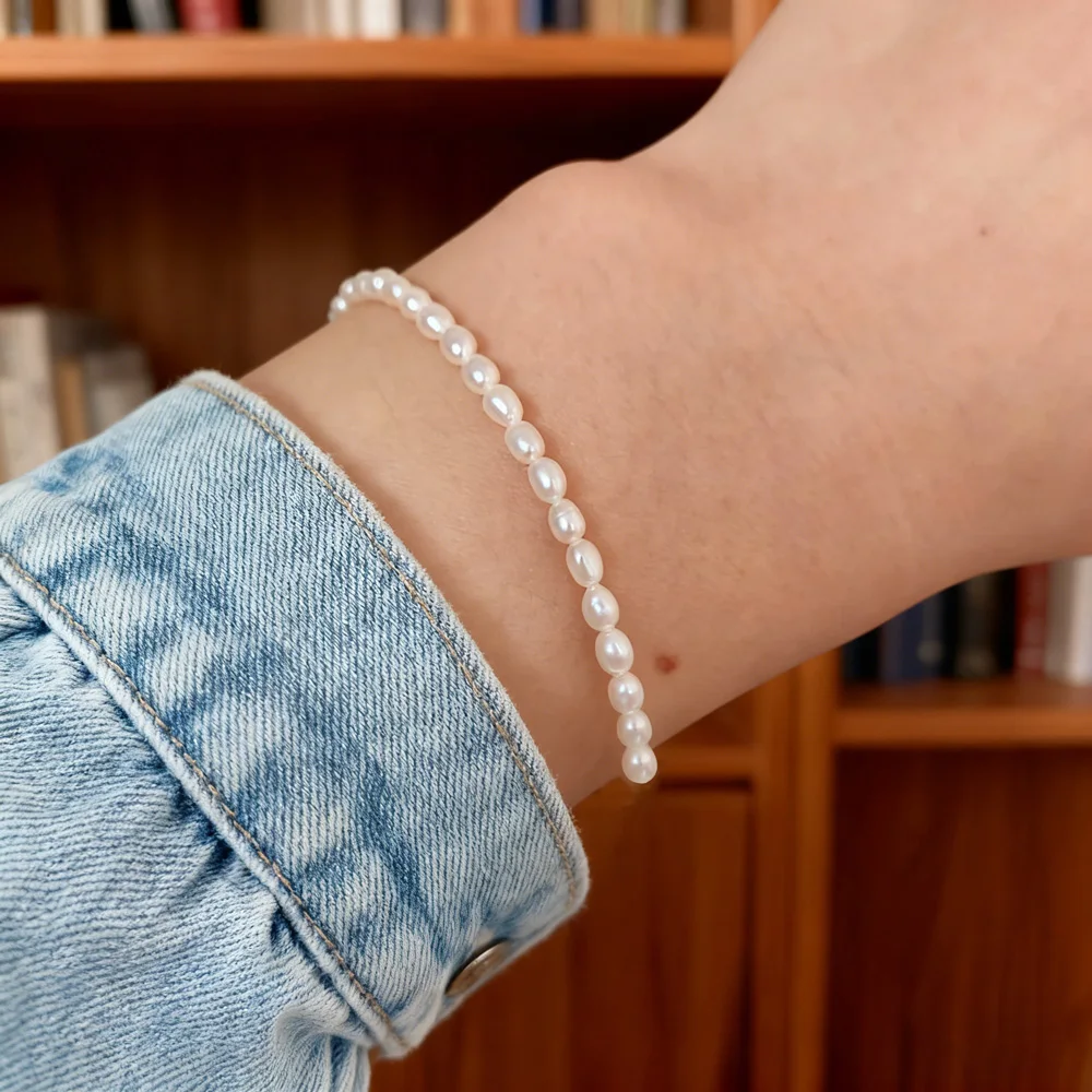 Hengsheng 2-3mm Rice Shape Natural Freshwater Pearl Bracelet for Women 16cm 18cm 20cm Mini Pearl Bracelet Jewelry Gift
