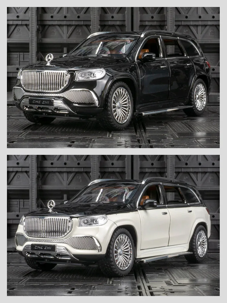 1:24 Mercedes Maybach GLS600 puertas de modelo de coche de aleación y capó de motor, el maletero se puede abrir tiene funciones de sonido y iluminación