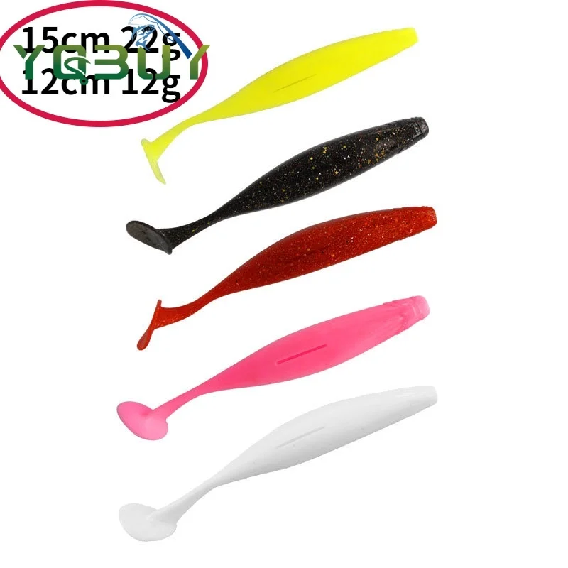 

2pcs Fishing Soft Lure Baits Soft 22g/12g Big T Tail Fish Baits for Freshwater Saltwater Minnow Trout Perch Fishing Black