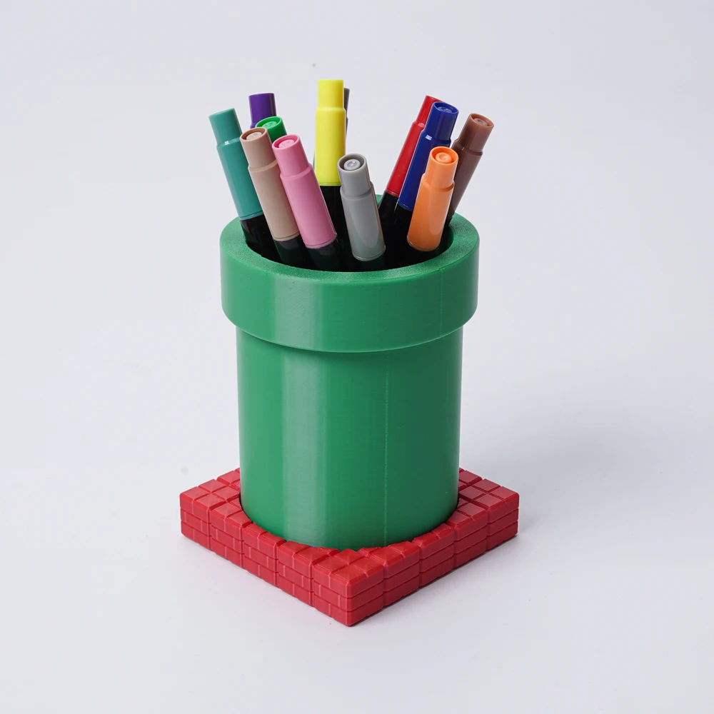 1 Creative Pen Holder Green Pipe and Red Brick Combo Set. Creative Storage Pen Holder in Retro Gaming Style for Your Desk. Stac