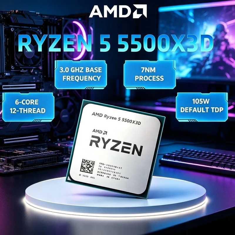 AMD Ryzen 5 5500X3D 3GHz 6-Core 12-Thread Socket AM4 NEW Gaming Processor DDR4 L3=96M 105W 7NM R5 5500X3D