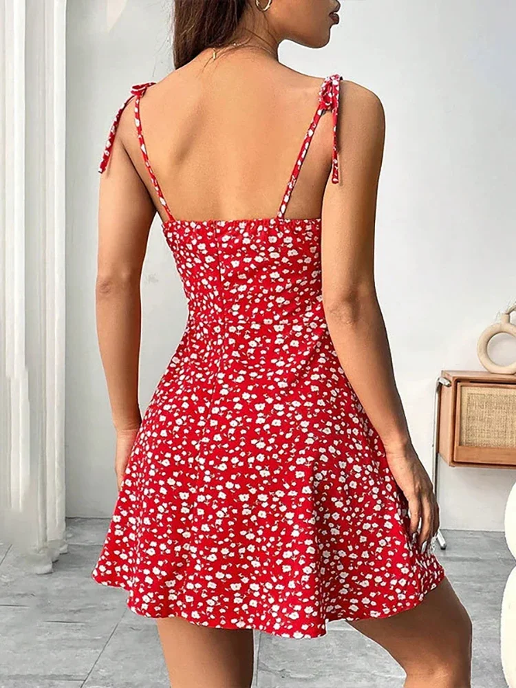 Vestido corto de playa con tirantes finos florales de verano para mujer, vestidos para mujer, ropa de mujer, ropa de mujer, vestido, nuevo en vestido 2025