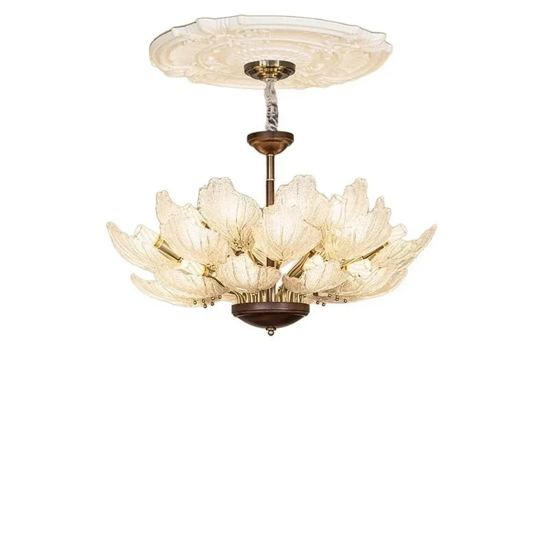 Modern Chandelier with Walnut Accents Iron and Glass for Living Room  Lighting