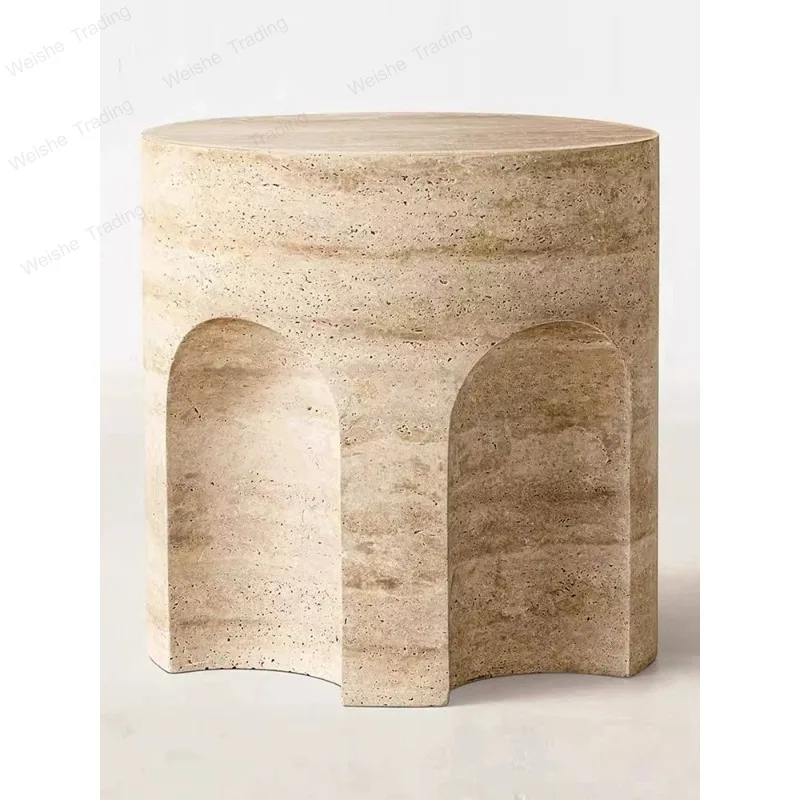 Natural travertine coffee table small round table, round living room sofa marble edge table