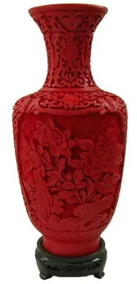 

10 inch / Exquisite Chinese Classical Traditional Technology Red Lacquerware Flower Designs Auspicious Vase No.6