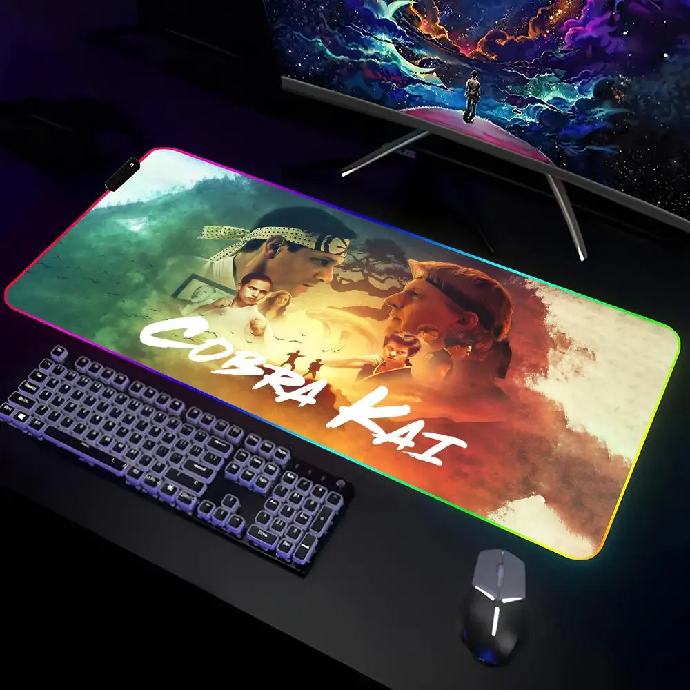 Cobra Kai Snake Mouse Pad Gamer RGB Deskmat Keyboard Mat Gaming Laptops LED Mousepad Desk Protector Anime Mause Mats