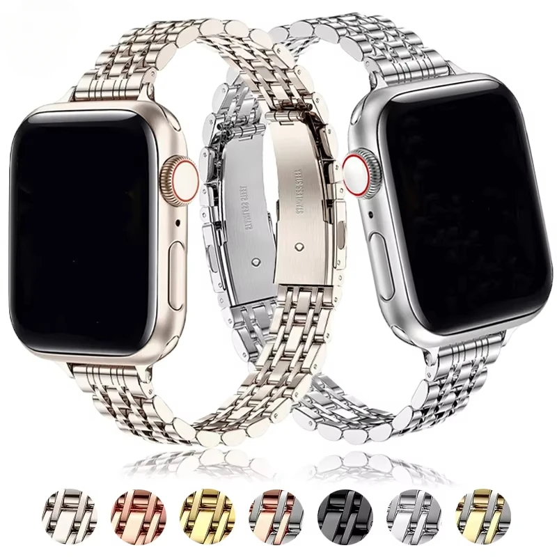 Stainless Steel Strap for Apple Watch Band Ultra 2 49mm 46mm 42 44mm 45 41 38mm Women Metal Bracelet IWatch Series 10 9 8 7 6 5