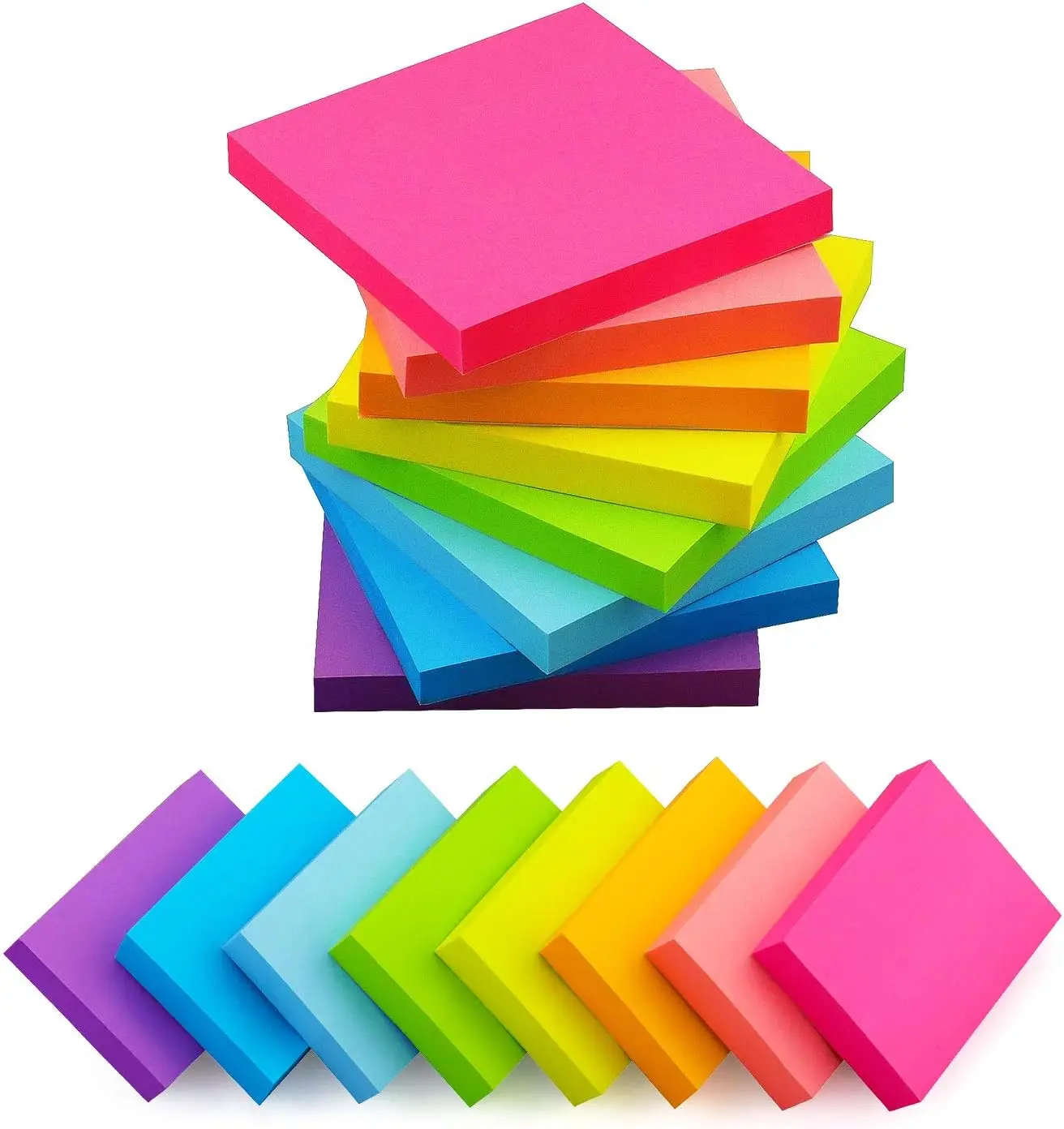 

16 Pads Sticky Notes: 8 Pads 3x3 & 8 Pads 1.5x2, 8 Bright Colors, 90 Sheets Each