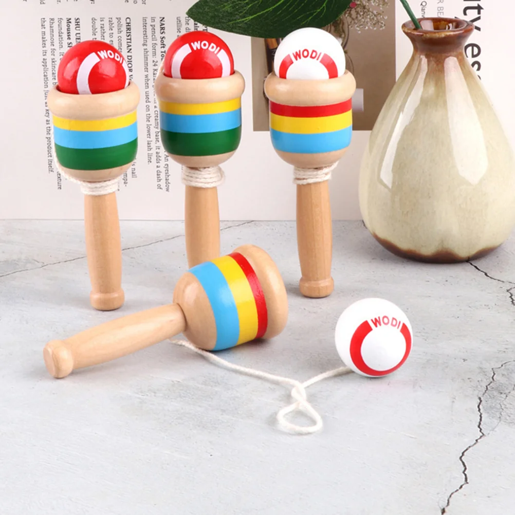 4 ชิ้นถ้วย Kendama ของเล่นเด็กสร้างสรรค์ปริศนาของเล่นไม้การประสานมือและตาของเล่น kendama ถ้วยของเล่นถ้วยและเกมบอล