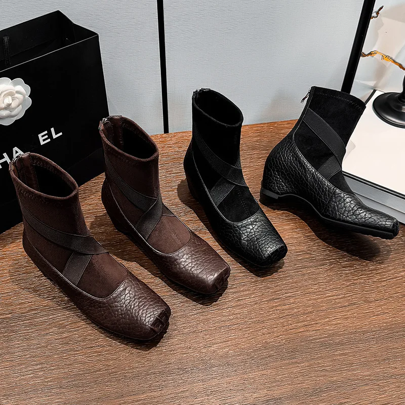 

Женские универсальные ретро-ботинки до колена, осенне-зимние, стройнящие, в французском стиле, короткие сапоги