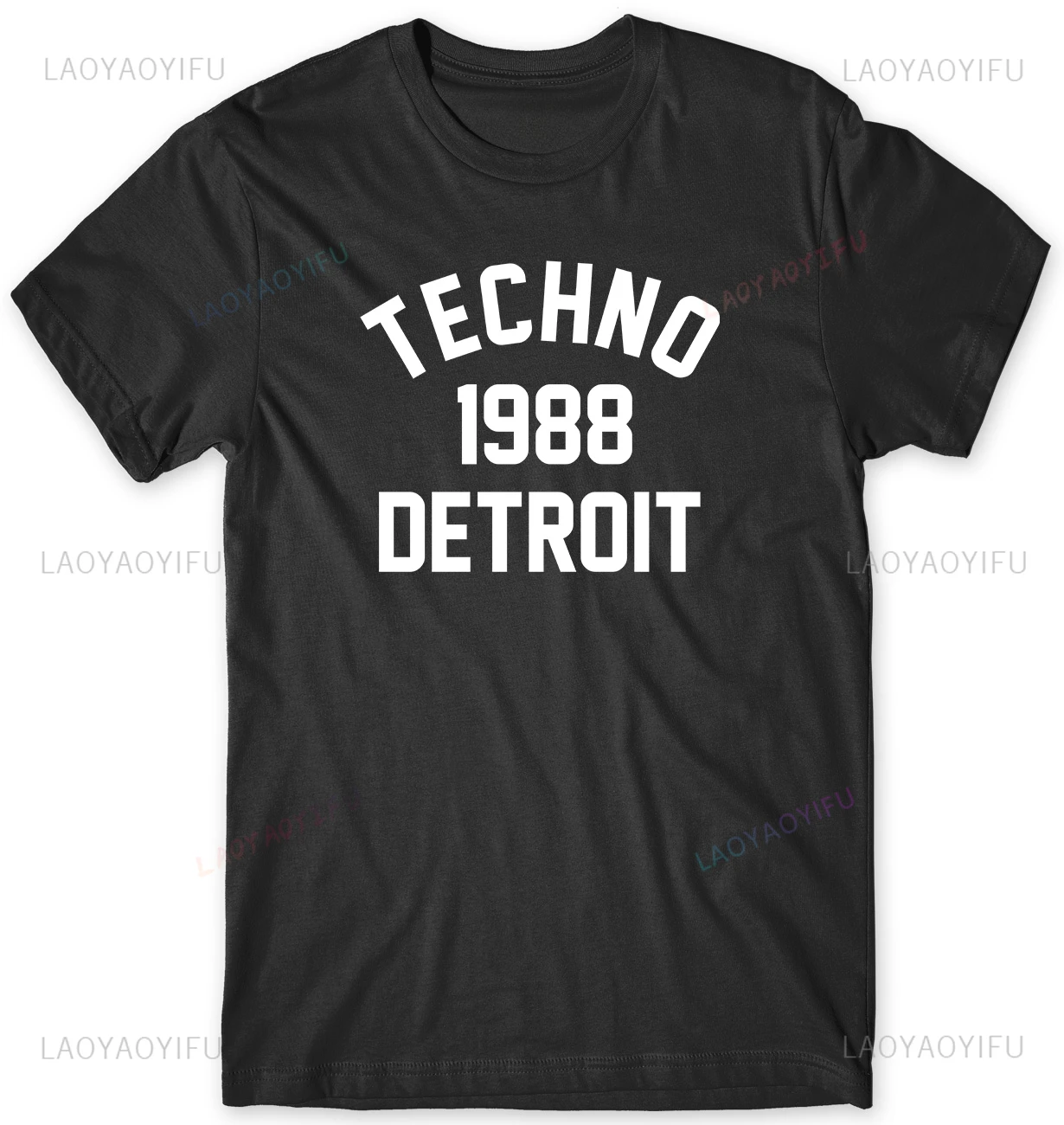 

Techno 1988 Detroit Graphic Print Casual Men's T-shirt, Fun Unisex Fashion Loose Cotton Crew-neck T-shirt