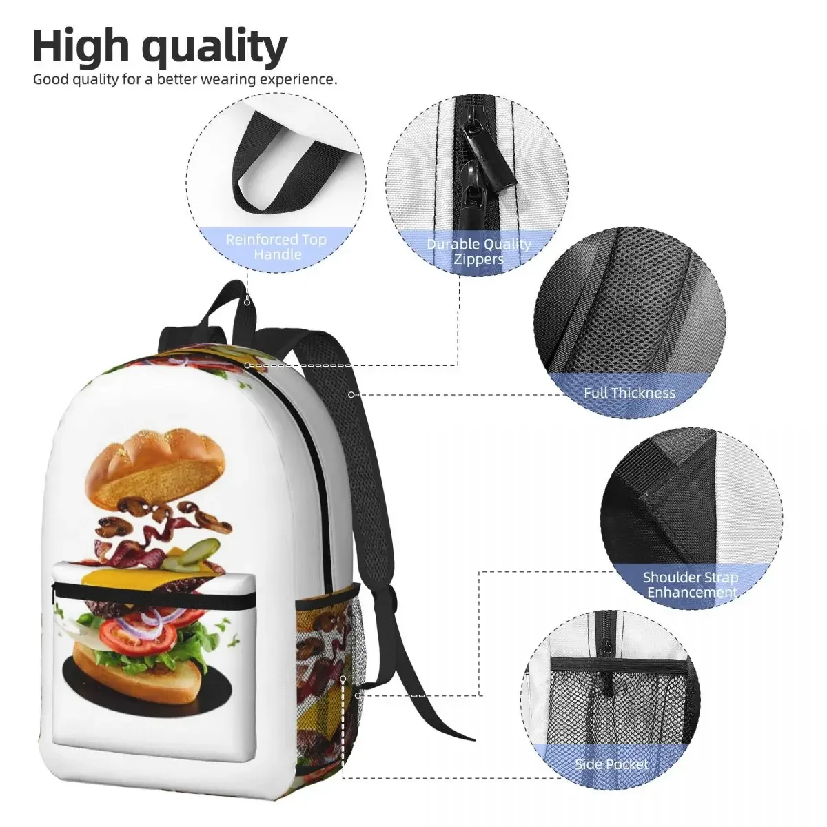 Double Decker Burger Backpack Daypack Large Capacity Children BookBag School Bag Shoulder Bags for Men Women