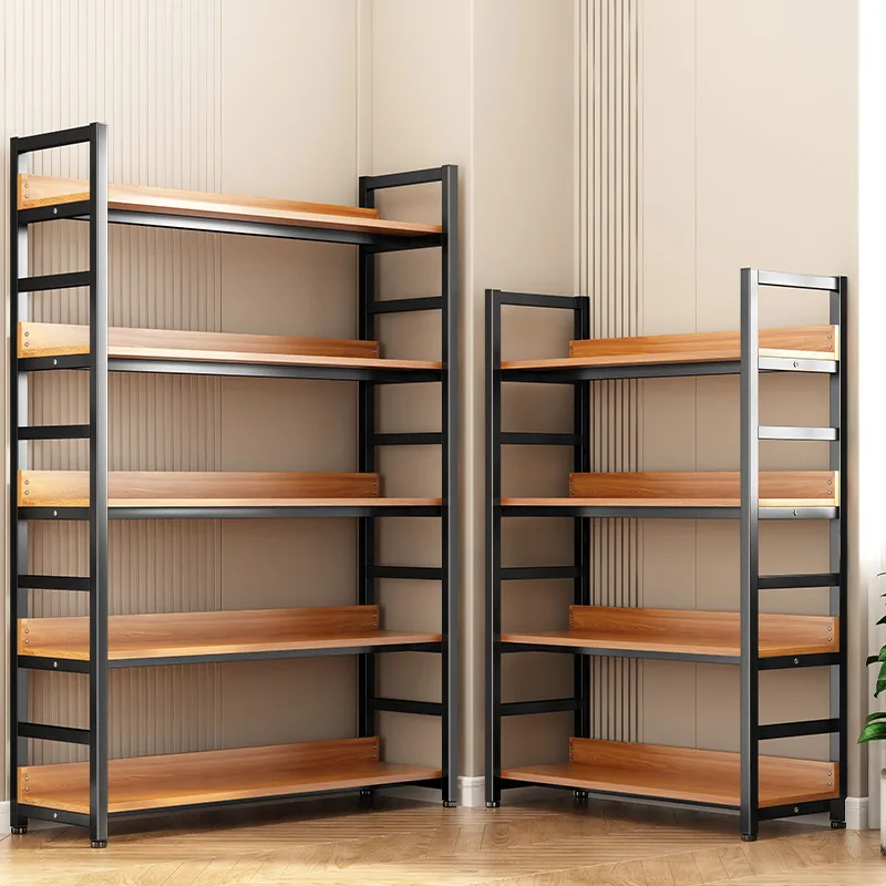 

Простая стальная деревянная многоярусная полка-стеллаж для хранения, напольный органайзер для дома, книжная полка, стеллаж для организации пространства