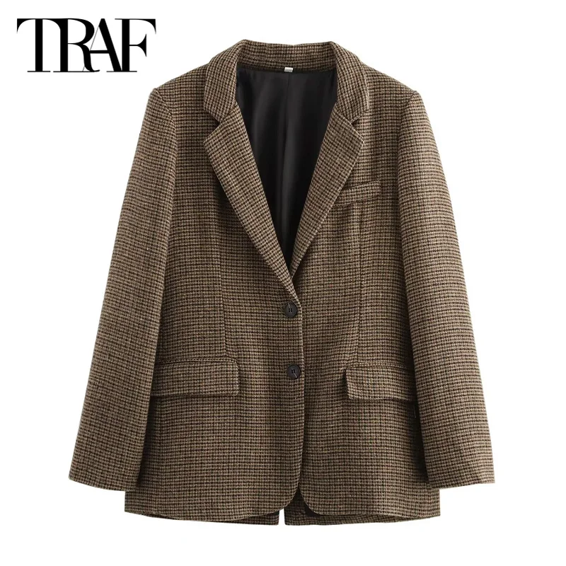 TRAF Large Size Blazer 2024 Women's Warm Winter Jacket Coat Autumn Demi-Season Striped Oversized Long Sleeve New In Outerwears