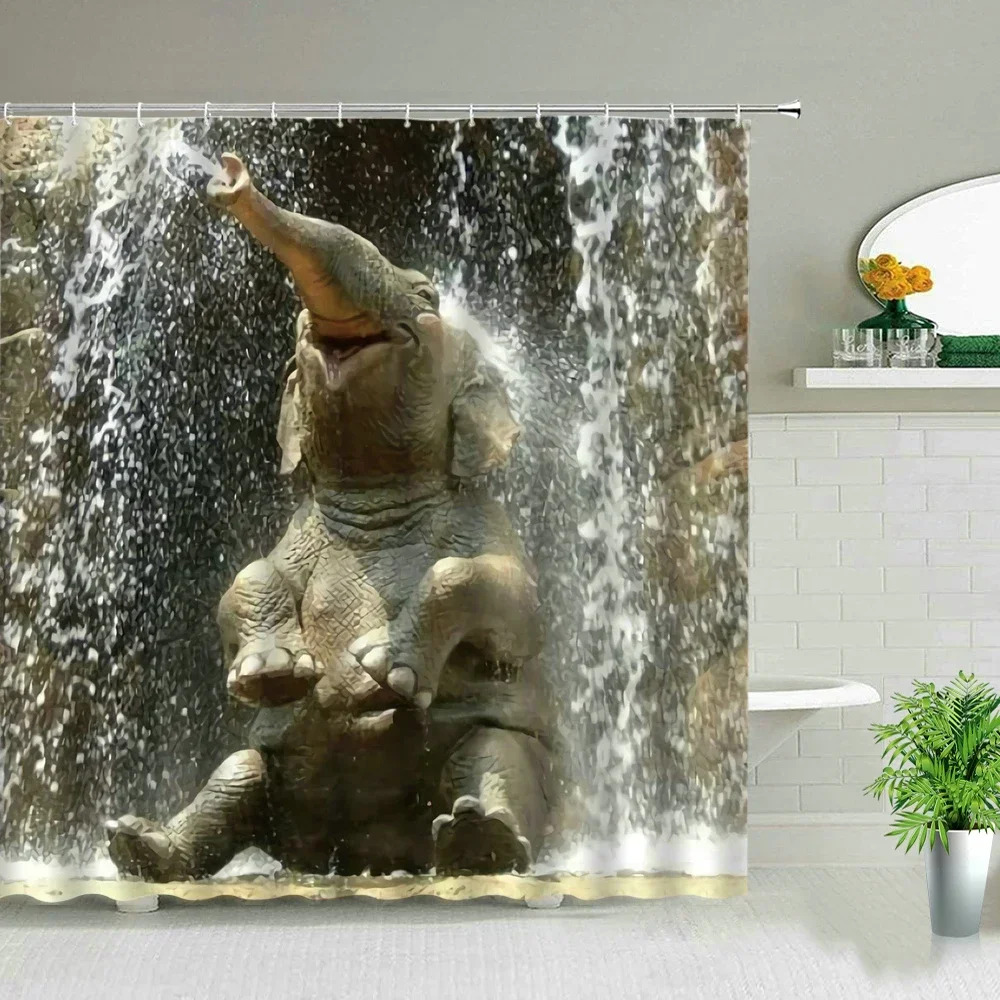 

Funny Elephant Shower Curtain Bathroom Set with Hooks Animal Polyester Bath Curtains Cute kid child Room Decor Hanging Cloth