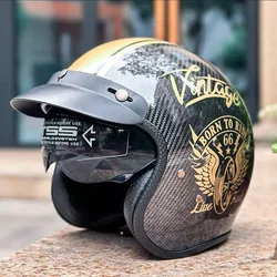 Caschi da moto retrò in fibra di carbonio con motivo volano personalizzato Casco da scooter con casco mezzo casco vintage a faccia aperta 3/4